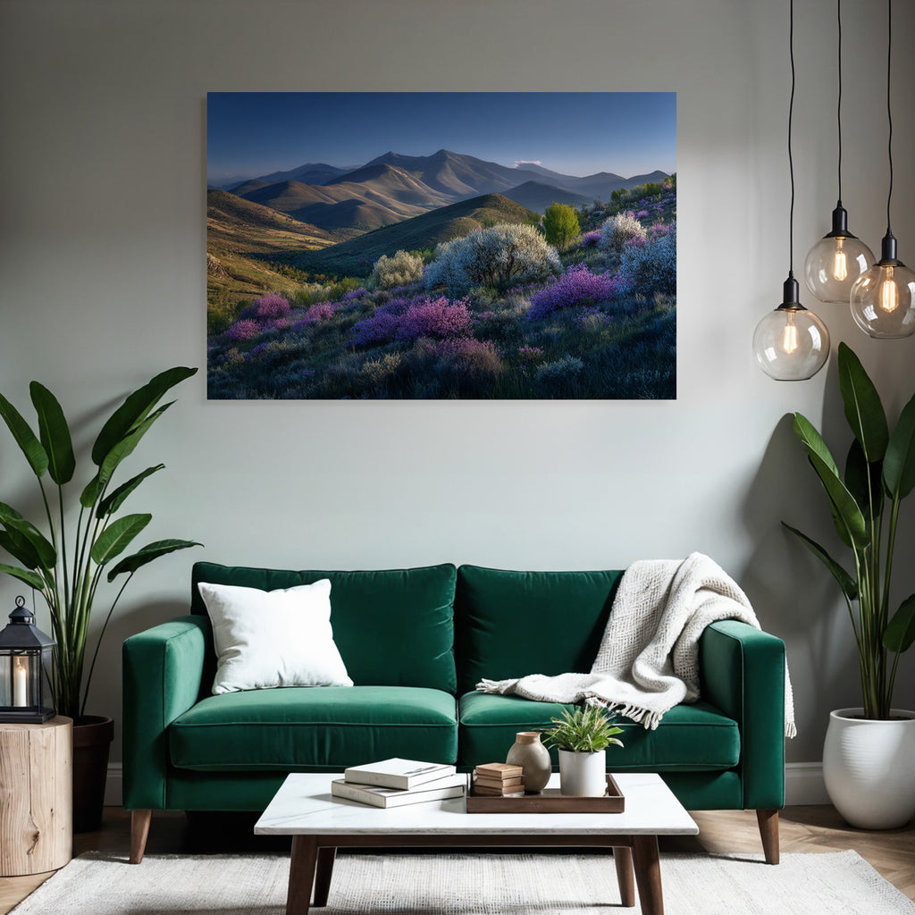 Ruhige Landschaft Bergige Hügel Bunte Blumen Sommer