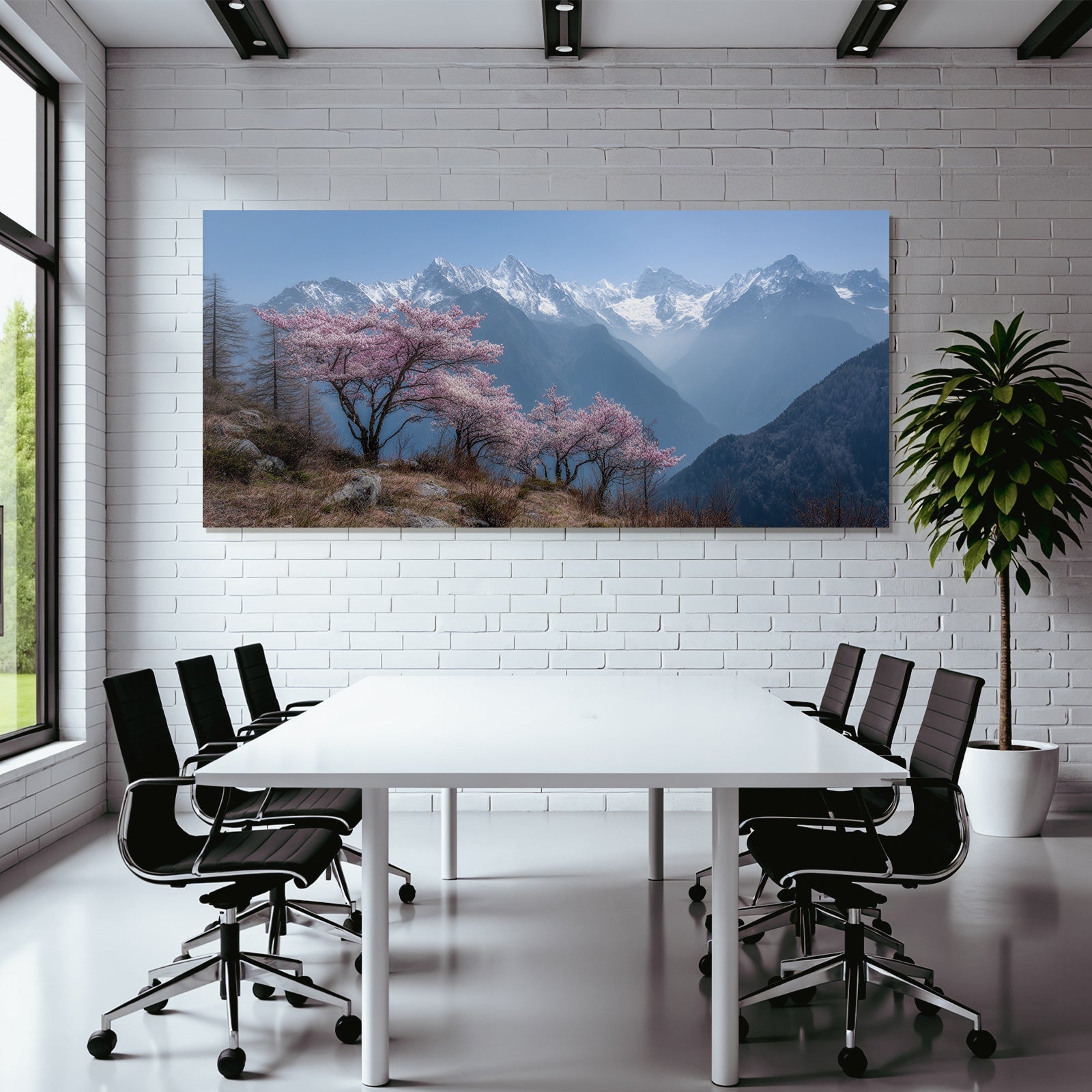 Schneebedeckte Berge Und Kirschblüten Im Frühling