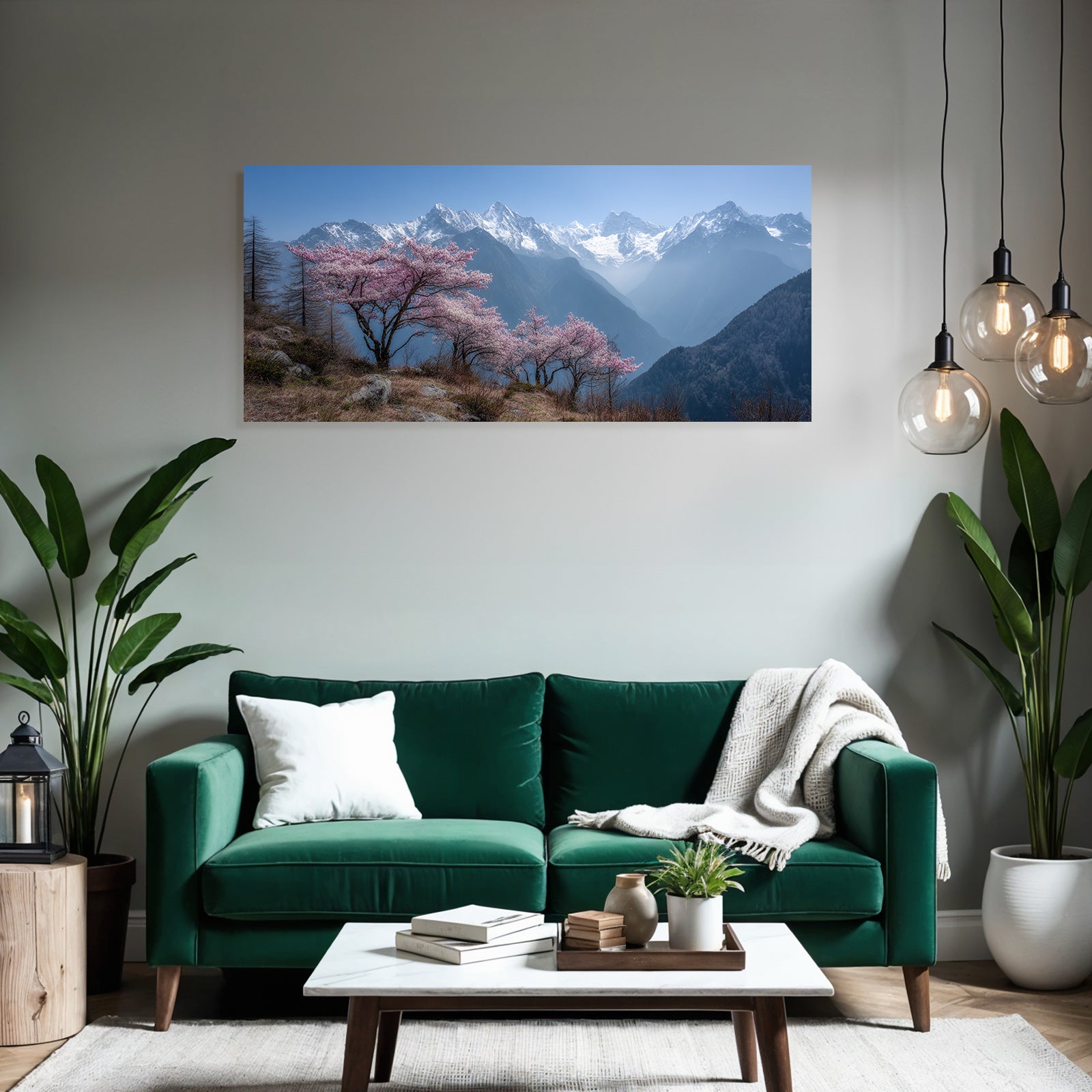 Schneebedeckte Berge Und Kirschblüten Im Frühling