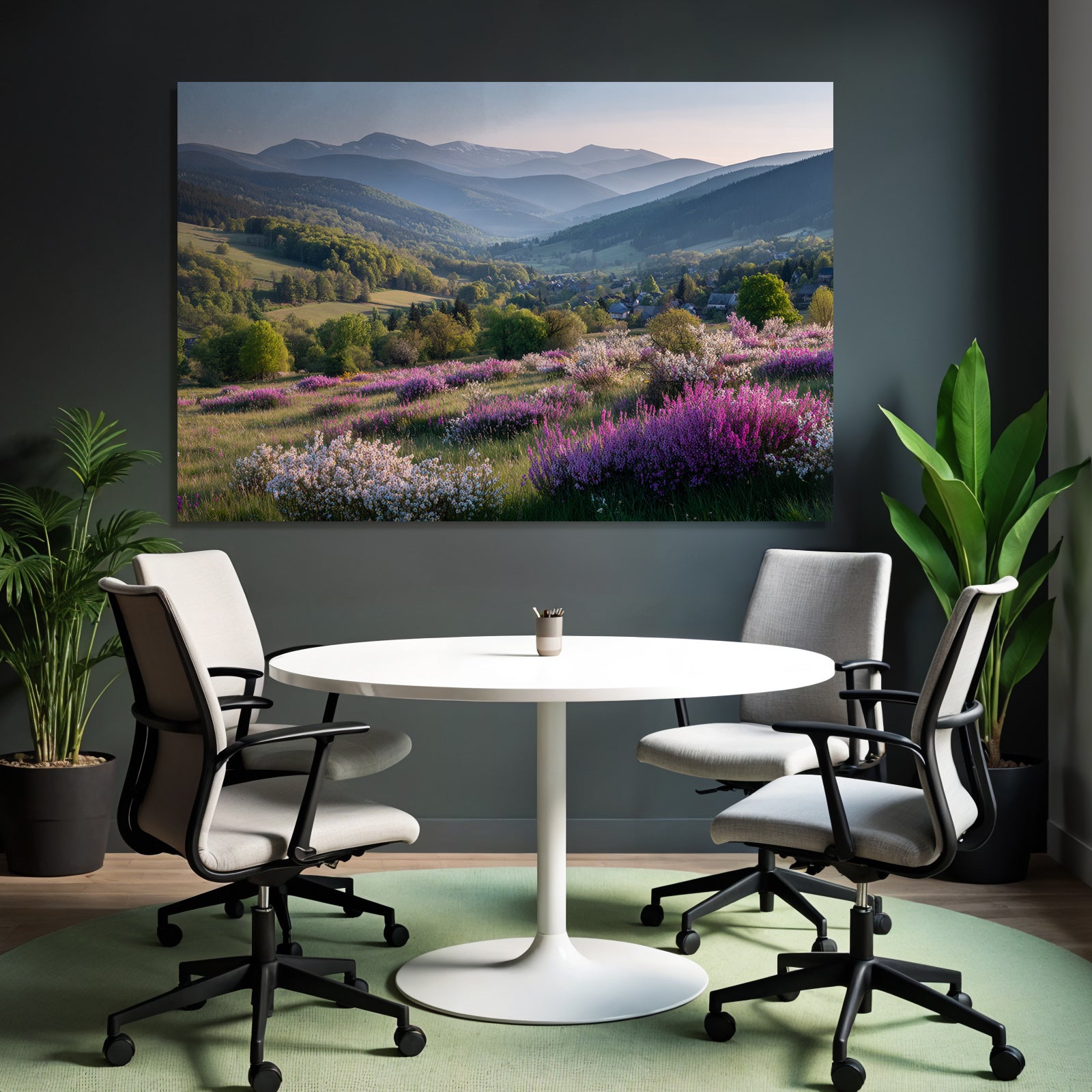 Wunderschöne Landschaft Mit Hügeln Und Blumen Im Vordergrund