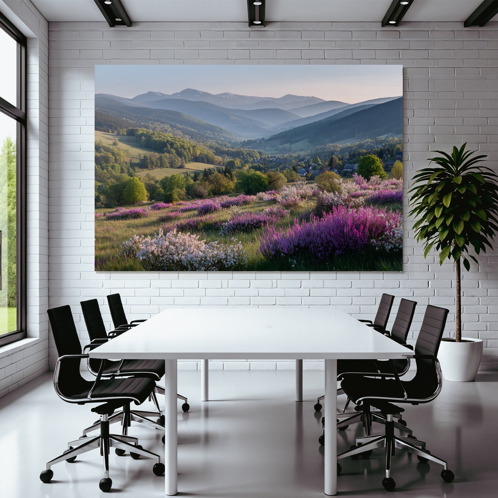 Wunderschöne Landschaft Mit Hügeln Und Blumen Im Vordergrund