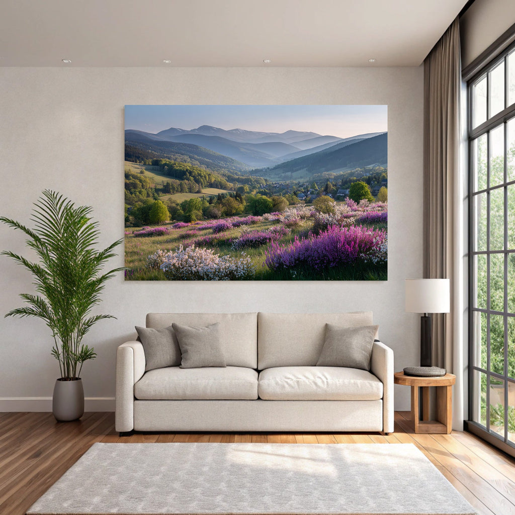 Wunderschöne Landschaft Mit Hügeln Und Blumen Im Vordergrund