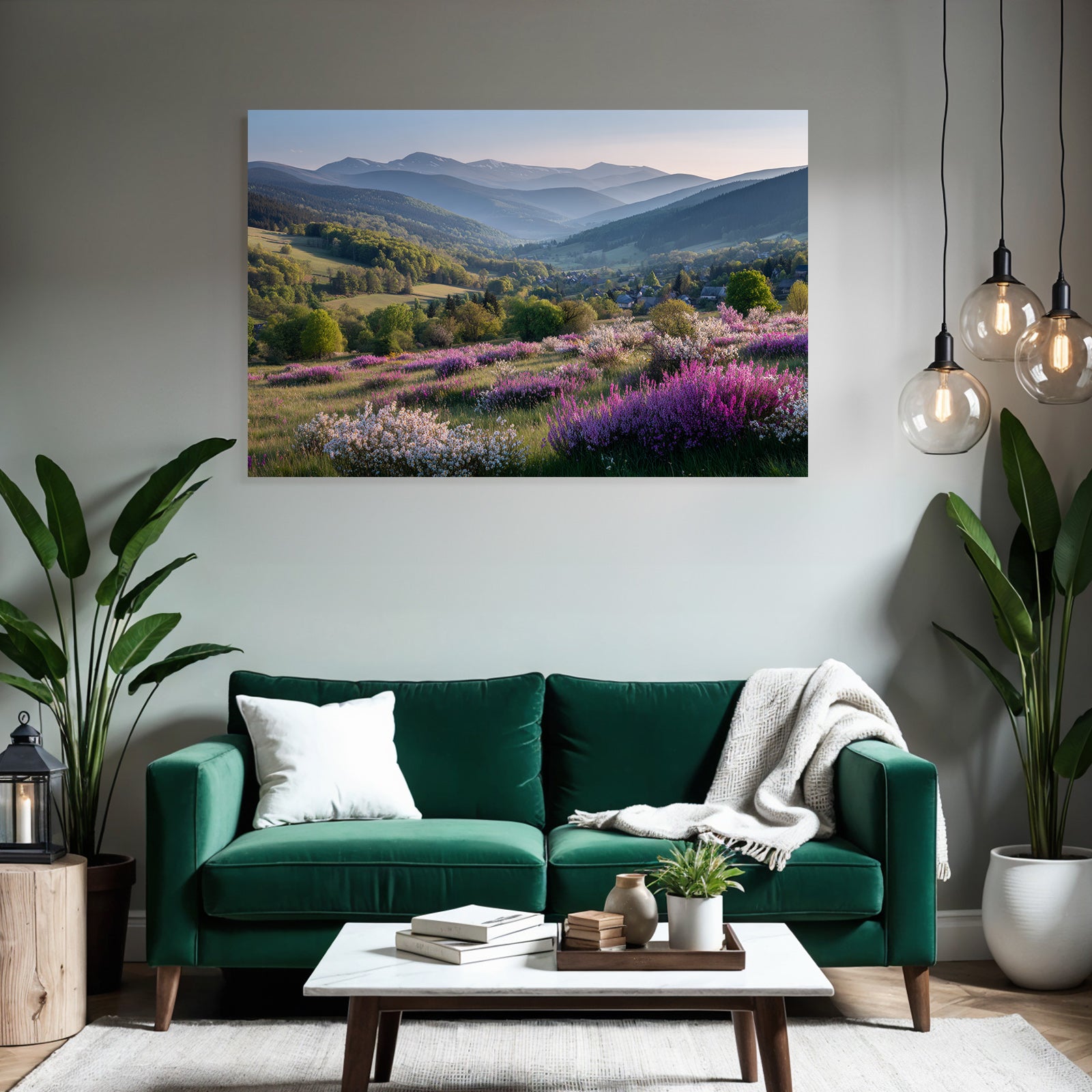 Wunderschöne Landschaft Mit Hügeln Und Blumen Im Vordergrund