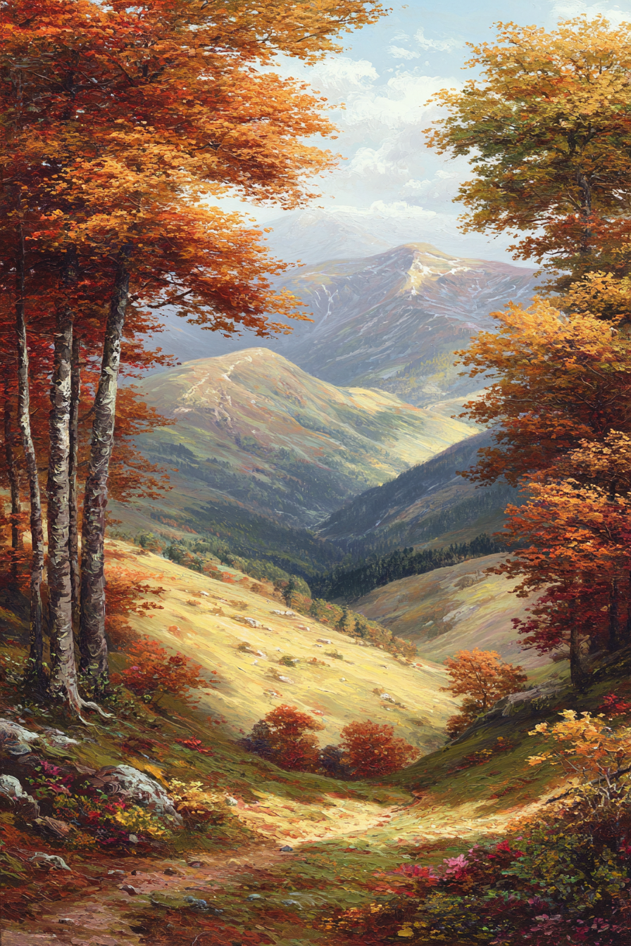 Landschaft Mit Bäumen Und Bergen | Herbst | Jahreszeiten