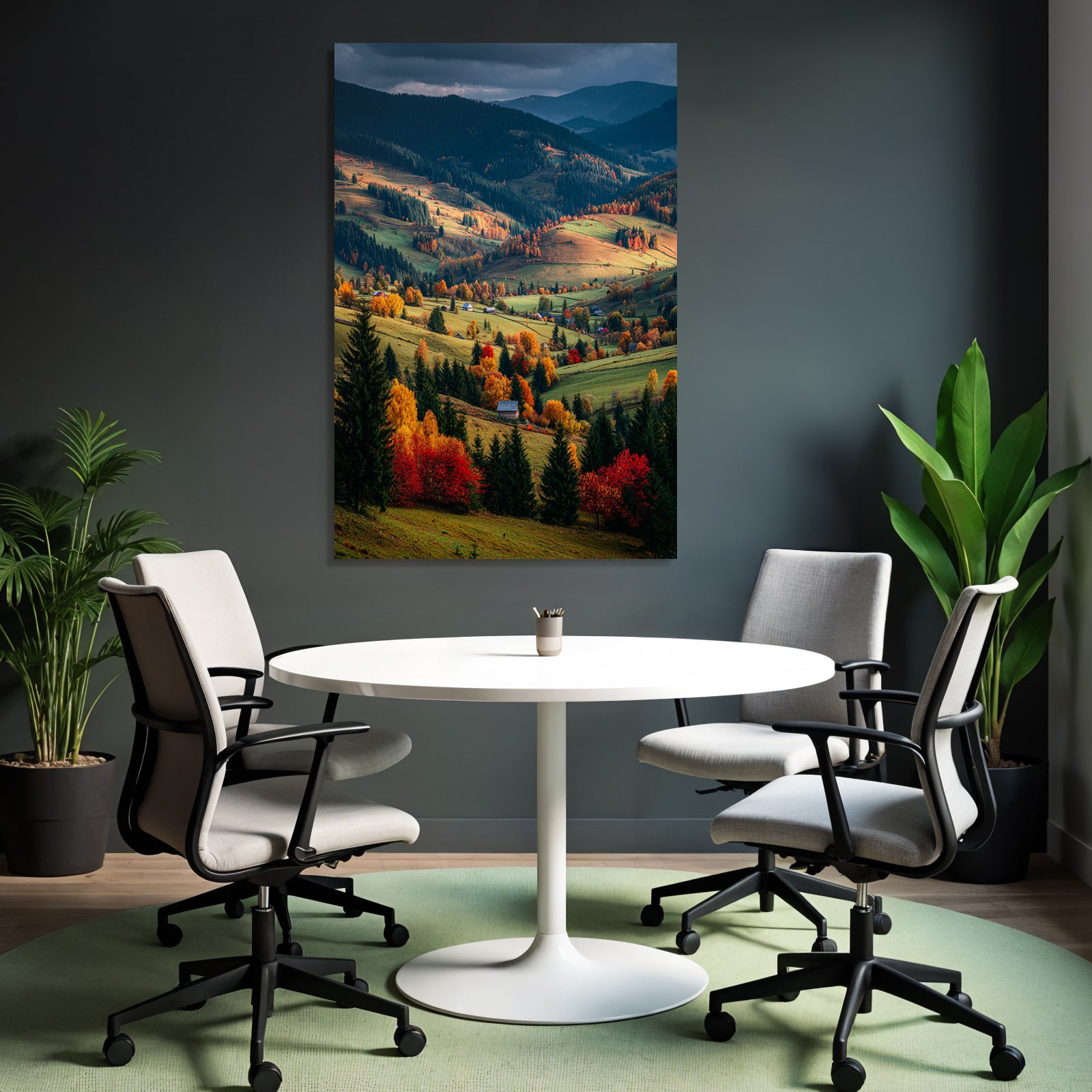 Landschaft Mit Bunten Bäumen Und Hügeln