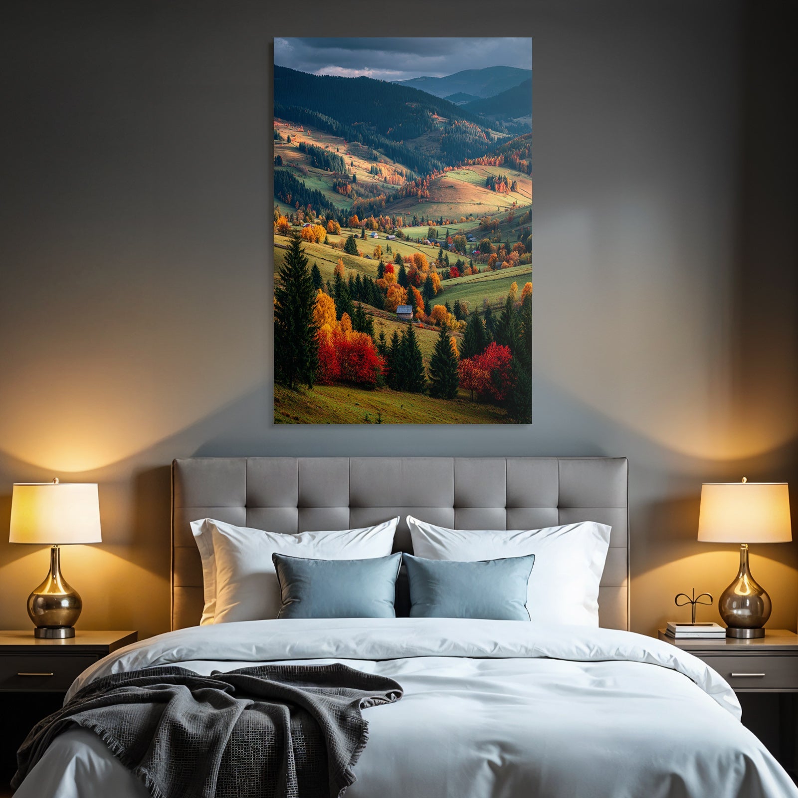 Landschaft Mit Bunten Bäumen Und Hügeln