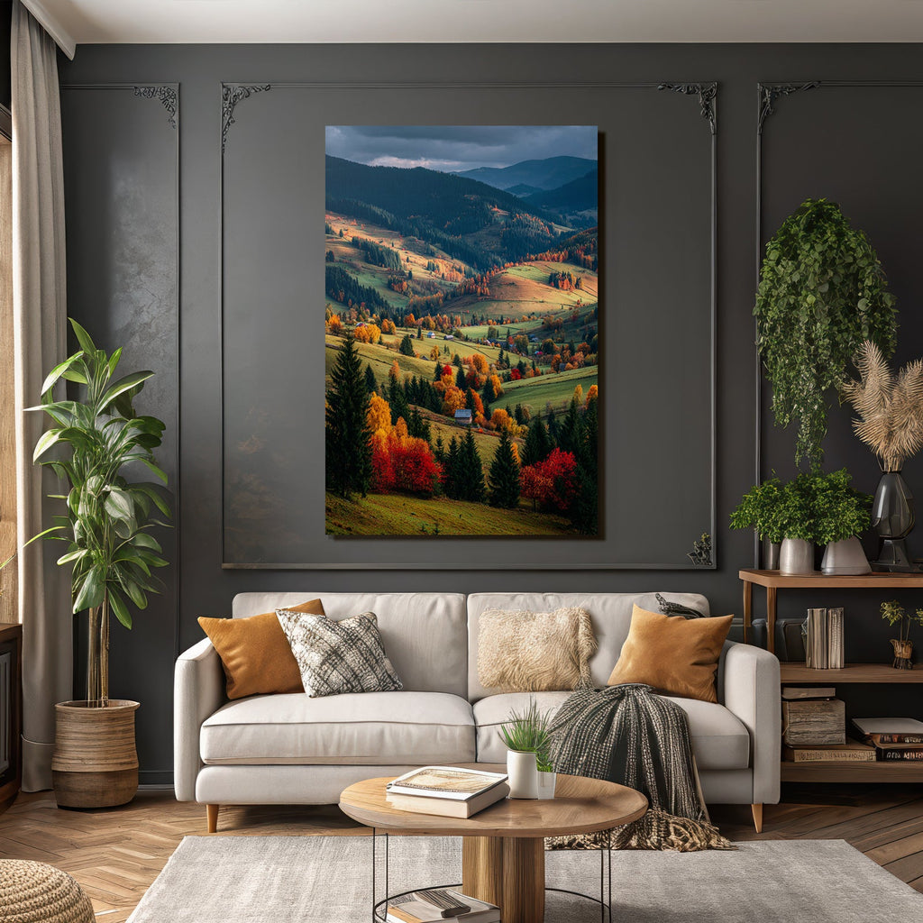 Landschaft Mit Bunten Bäumen Und Hügeln