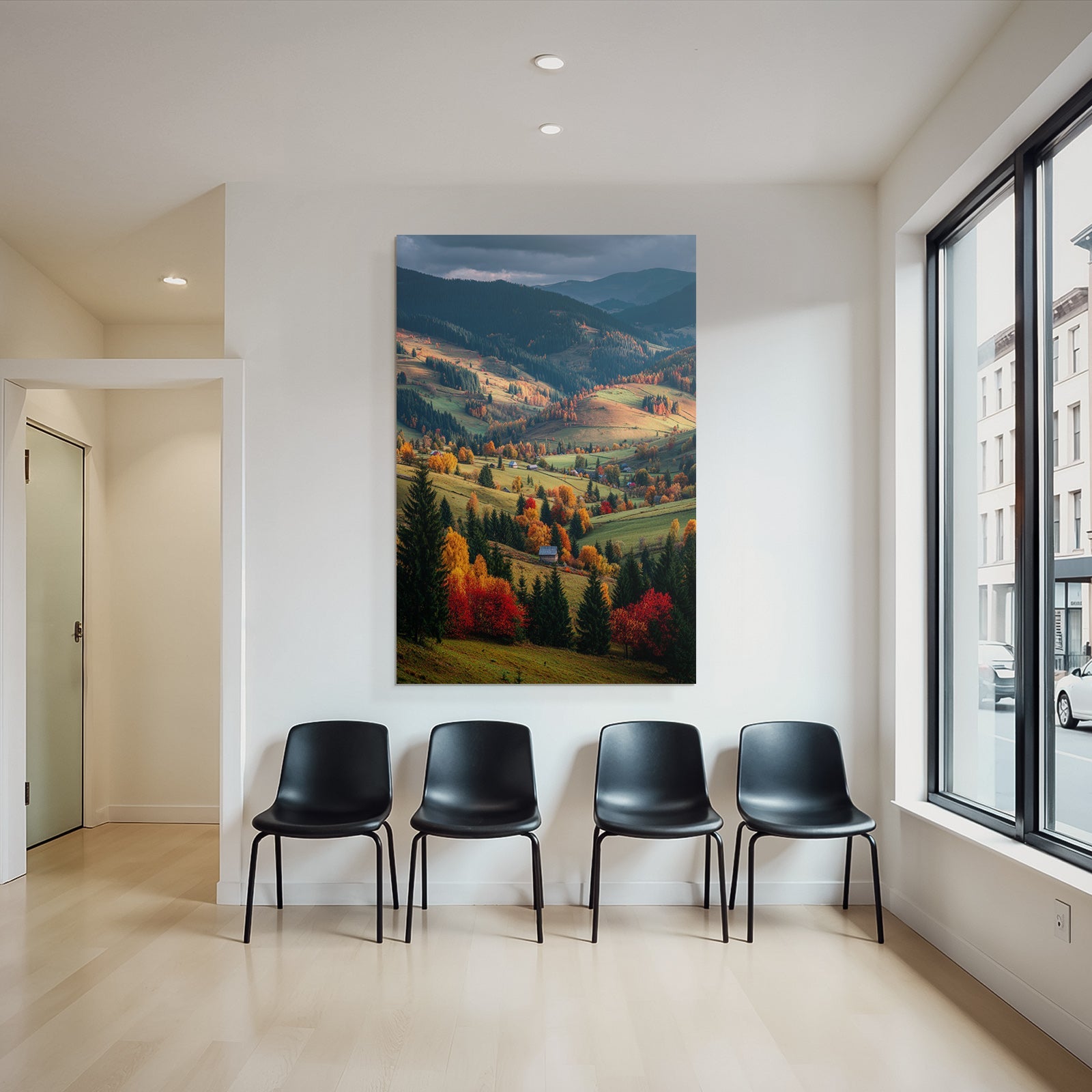 Landschaft Mit Bunten Bäumen Und Hügeln
