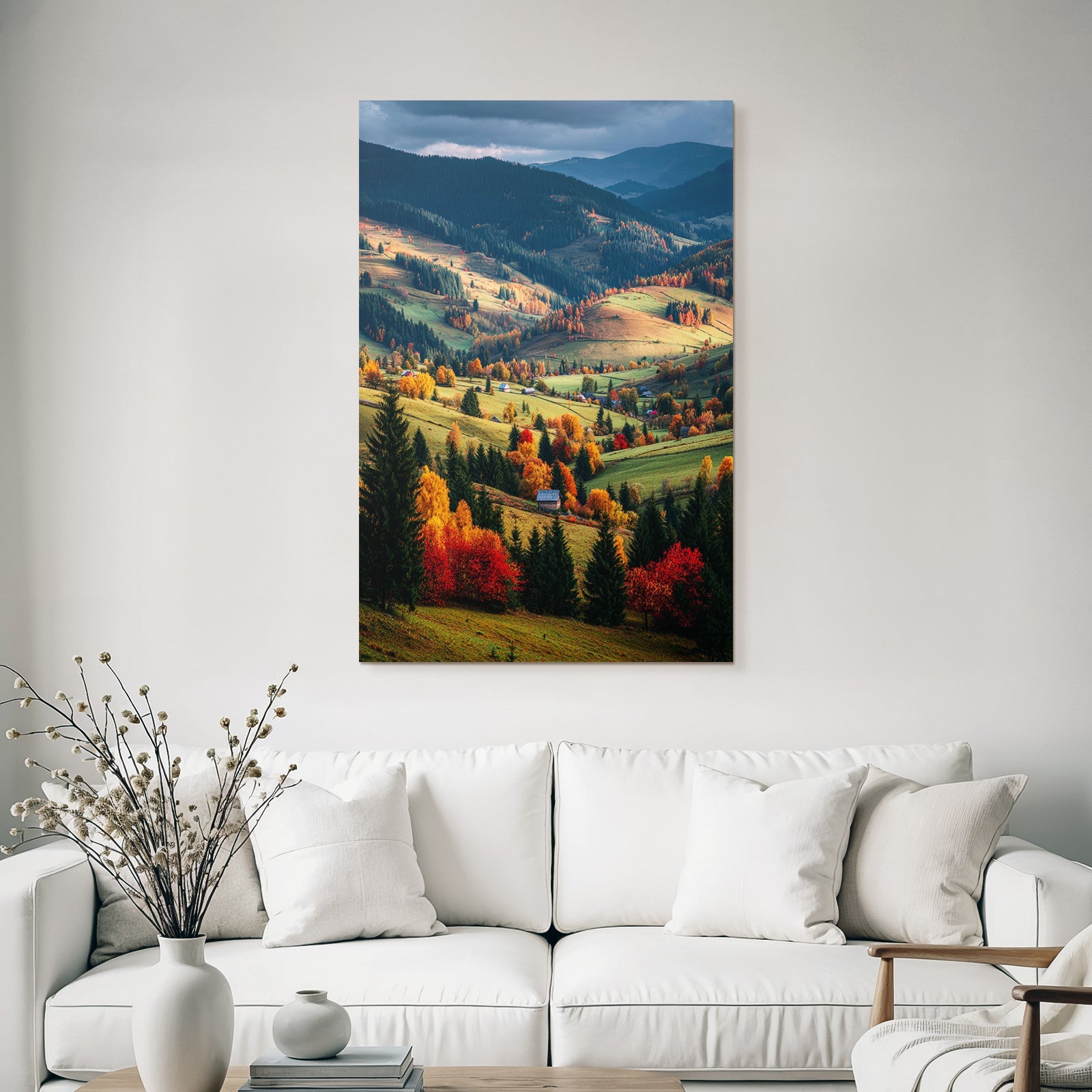 Landschaft Mit Bunten Bäumen Und Hügeln