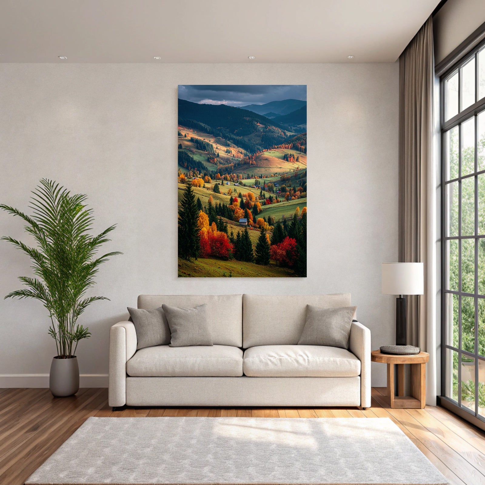 Landschaft Mit Bunten Bäumen Und Hügeln