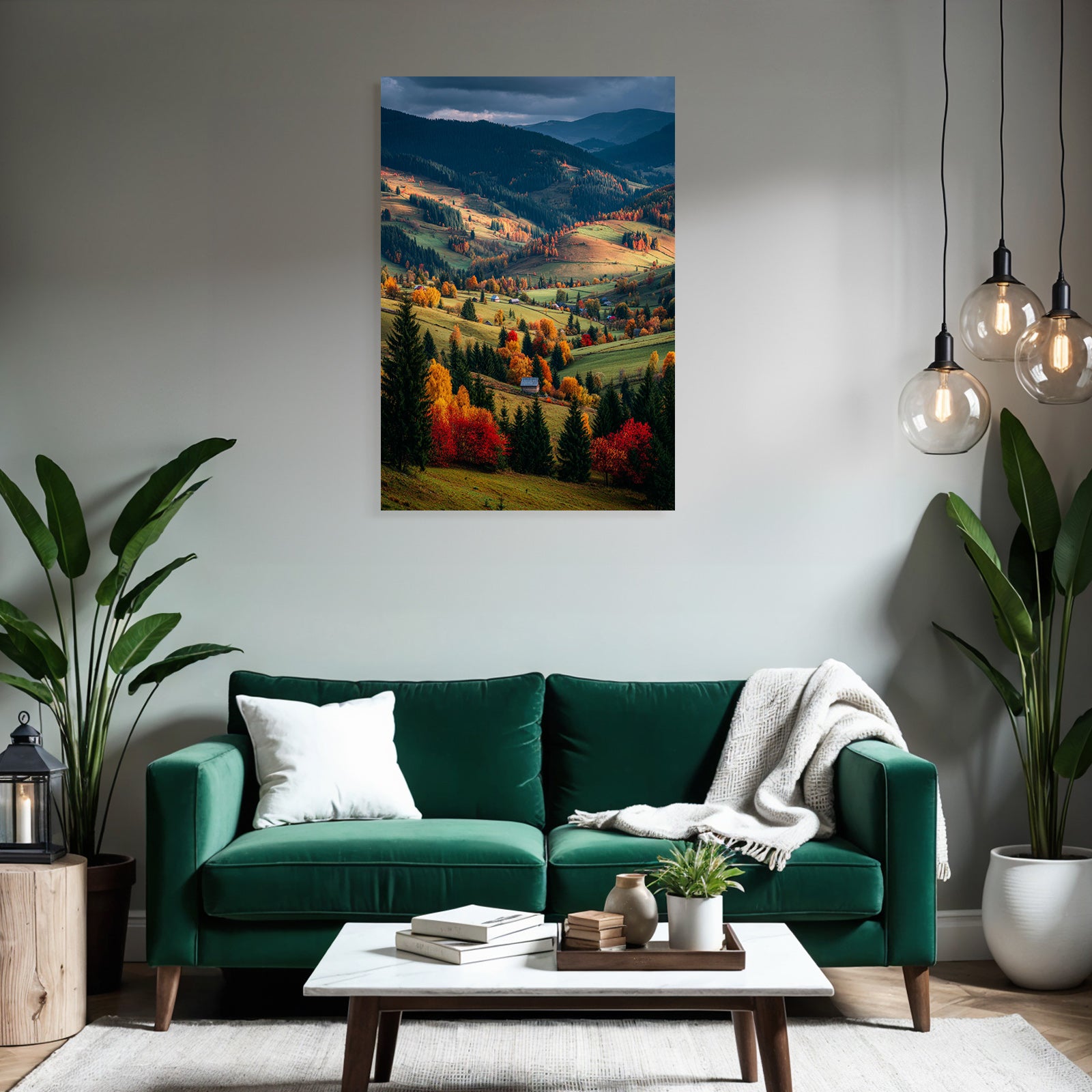 Landschaft Mit Bunten Bäumen Und Hügeln
