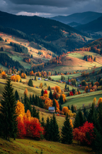 Landschaft Mit Bunten Bäumen Und Hügeln | Herbst | Jahreszeiten