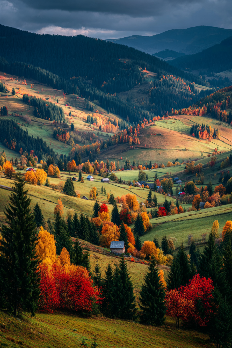 Landschaft Mit Bunten Bäumen Und Hügeln | Herbst | Jahreszeiten