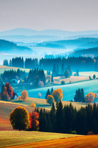Landschaft Mit Hügeln Und Nebel | Herbst | Jahreszeiten