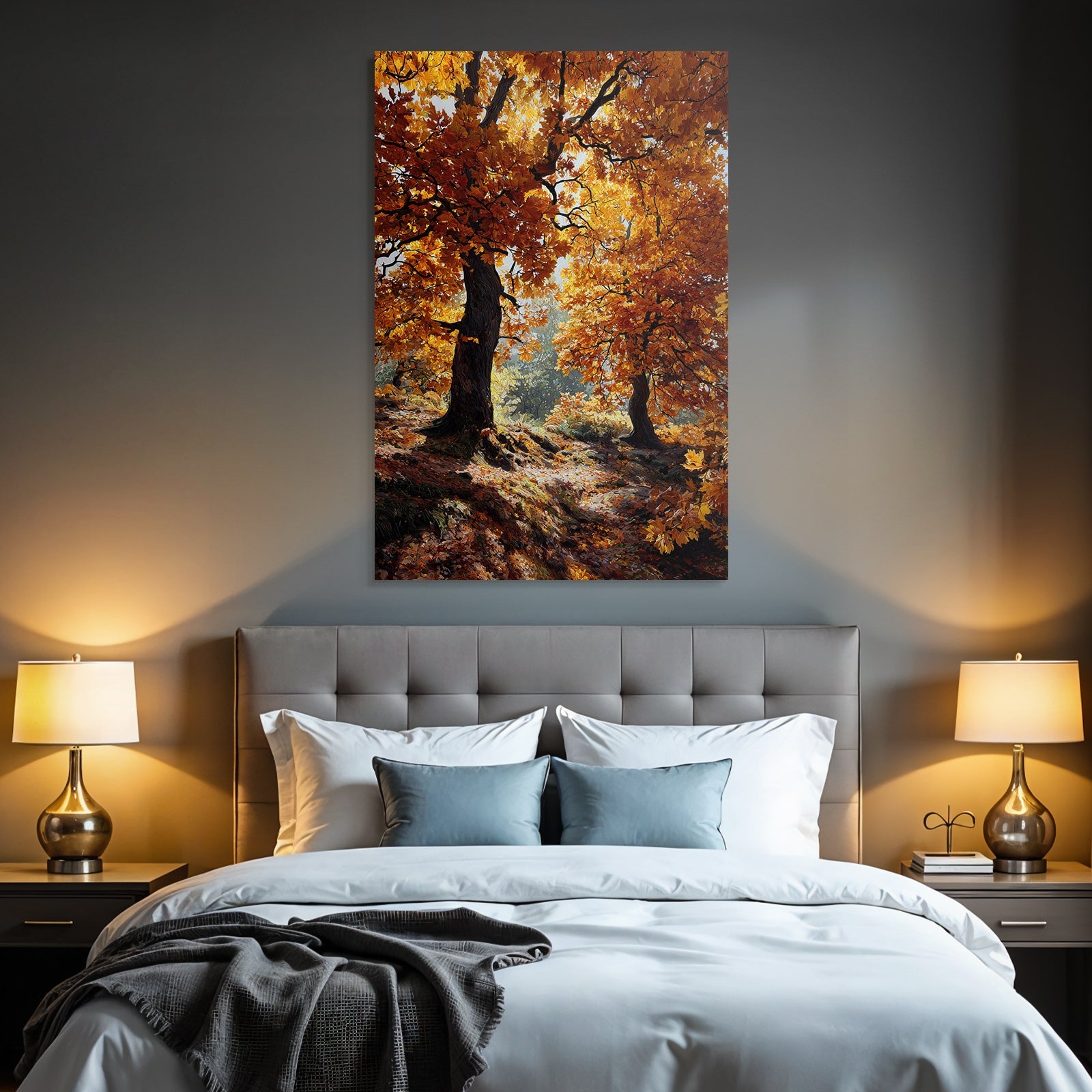 Landschaft Orange Belaubung Mit Lichtspiel Und Fallenden Blättern