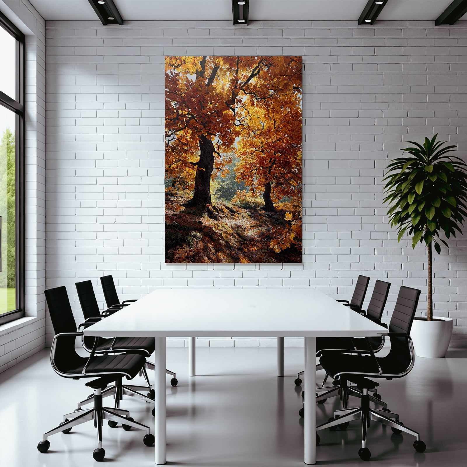 Landschaft Orange Belaubung Mit Lichtspiel Und Fallenden Blättern