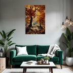Landschaft Orange Belaubung Mit Lichtspiel Und Fallenden Blättern