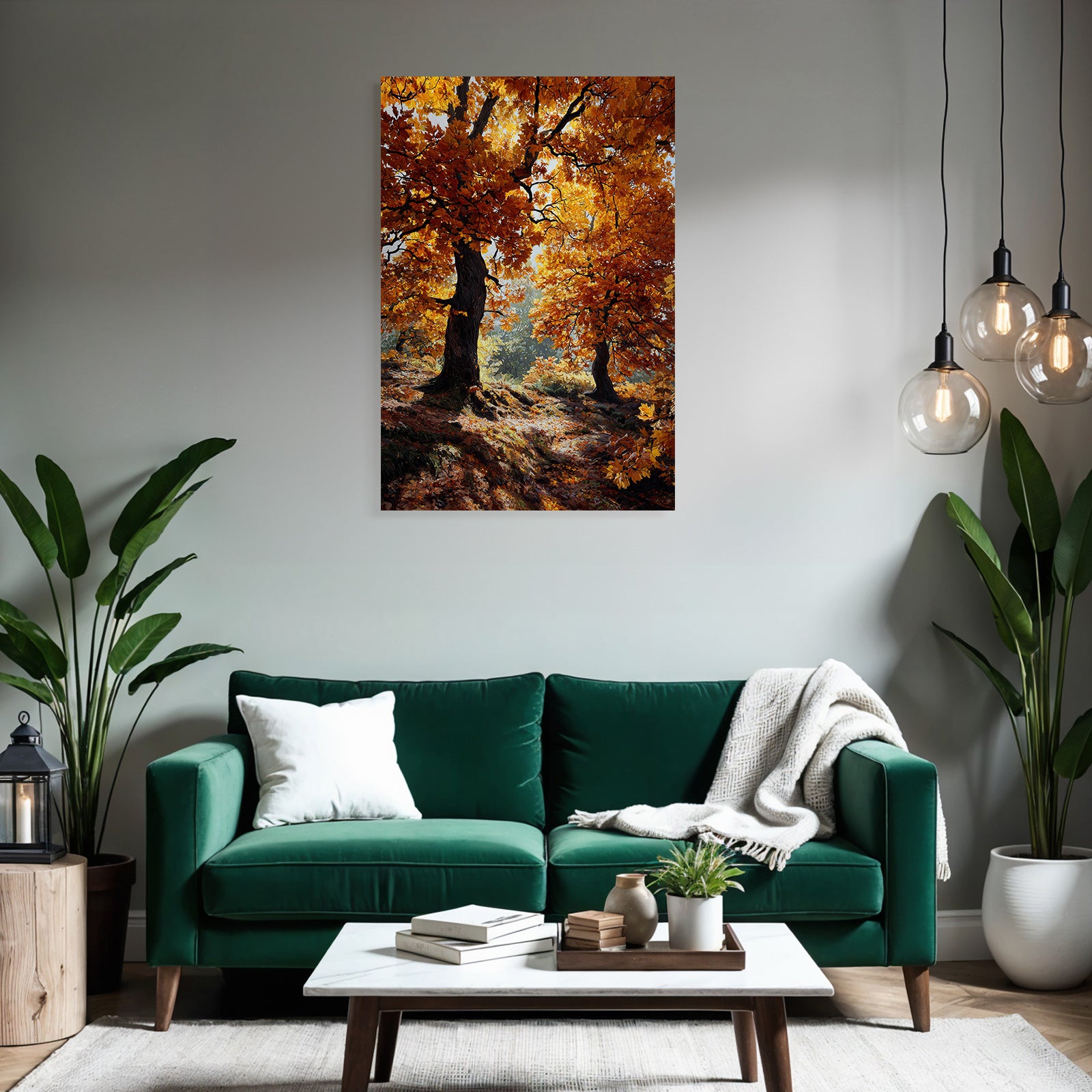 Landschaft Orange Belaubung Mit Lichtspiel Und Fallenden Blättern