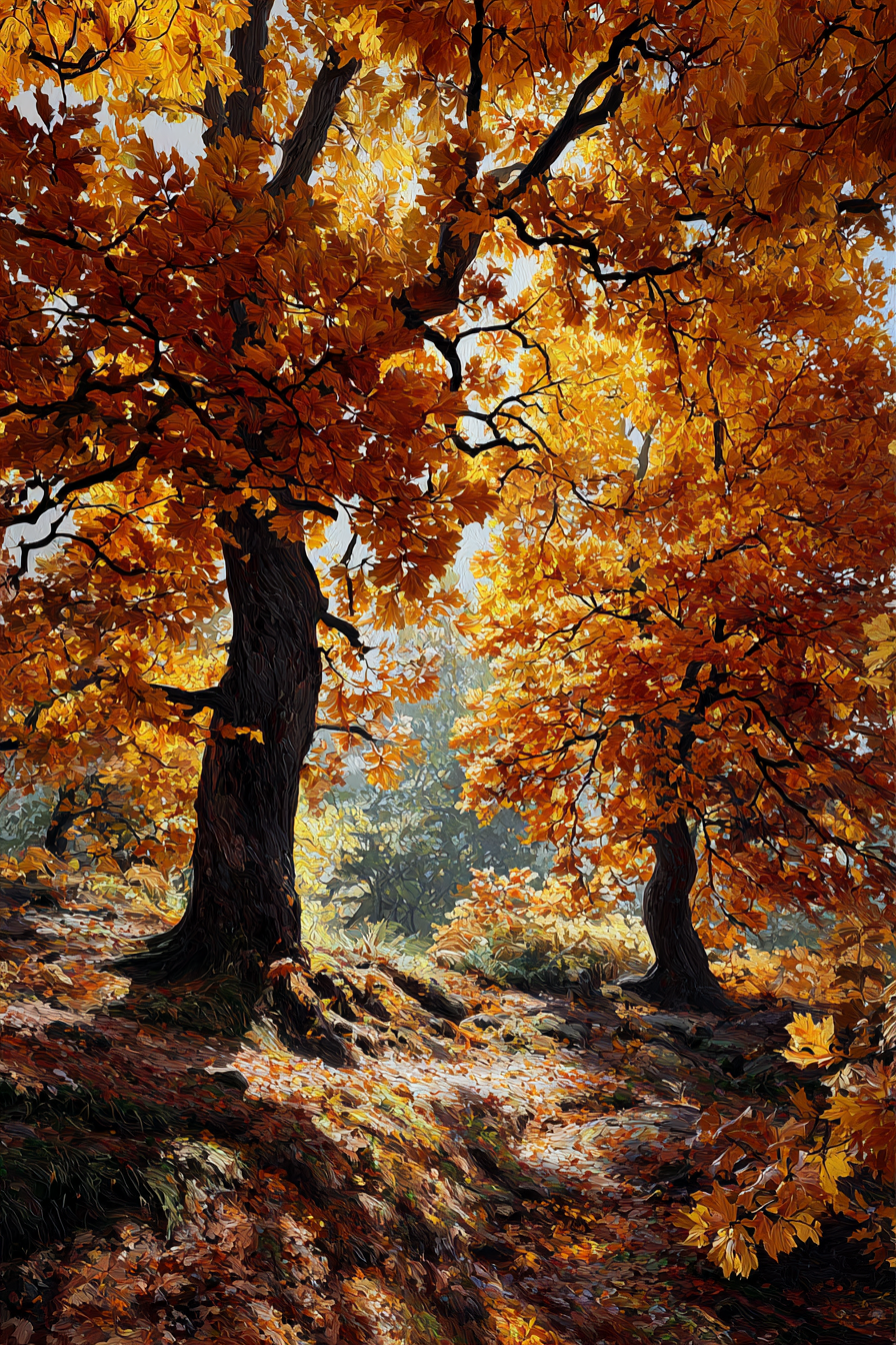 Landschaft Orange Belaubung Mit Lichtspiel Und Fallenden Blättern | Herbst | Jahreszeiten