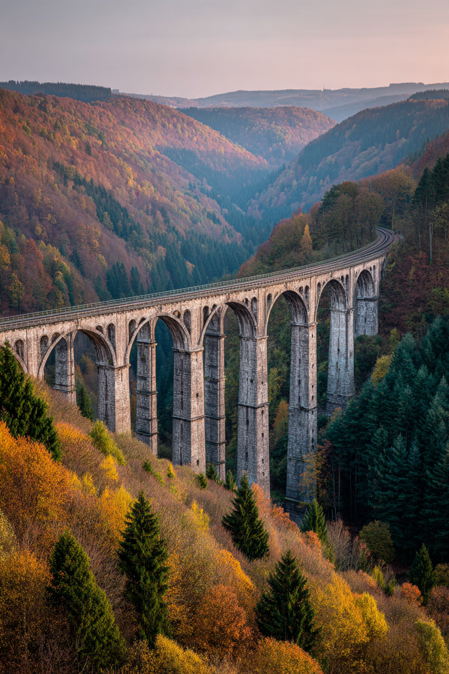 Liche Brücke Im Tal Mit Bäumen Und Hügeln | Herbst | Jahreszeiten