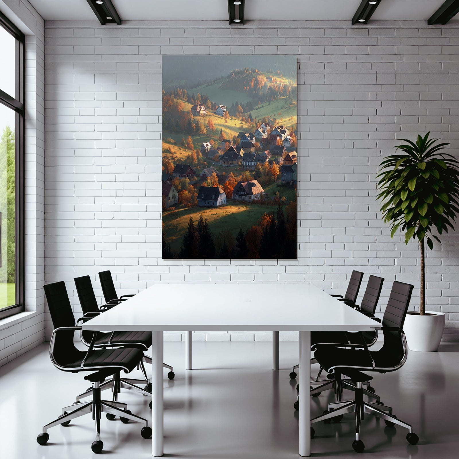 Liche Landschaft Im Tal Mit Häusern Und Hügeln