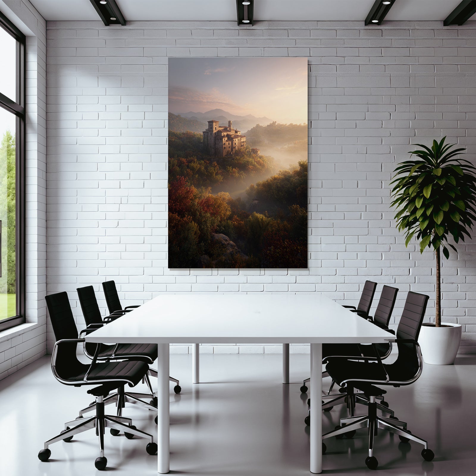 Liche Landschaft Mit Burg Im Nebel Sonnenaufgang