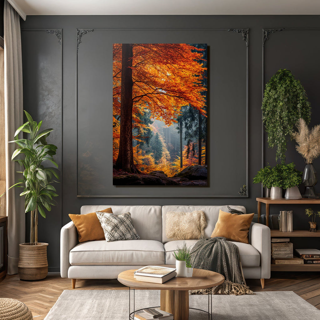 Light forest with colorful leaves