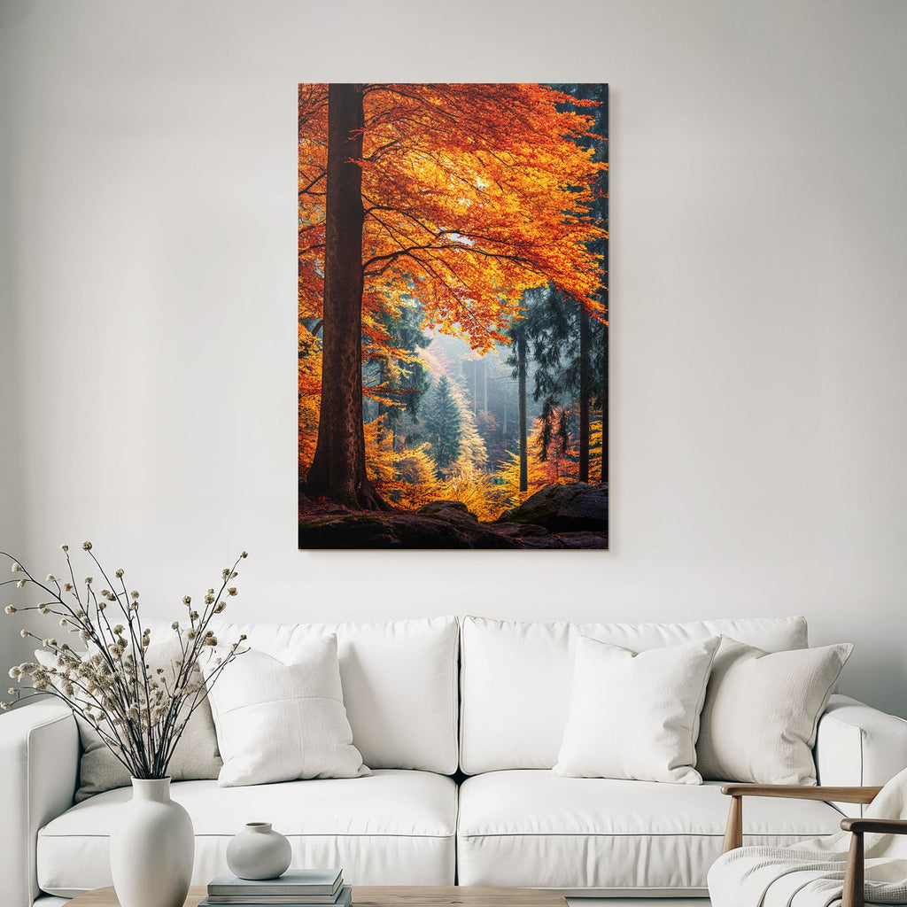 Light forest with colorful leaves