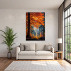 Light forest with colorful leaves