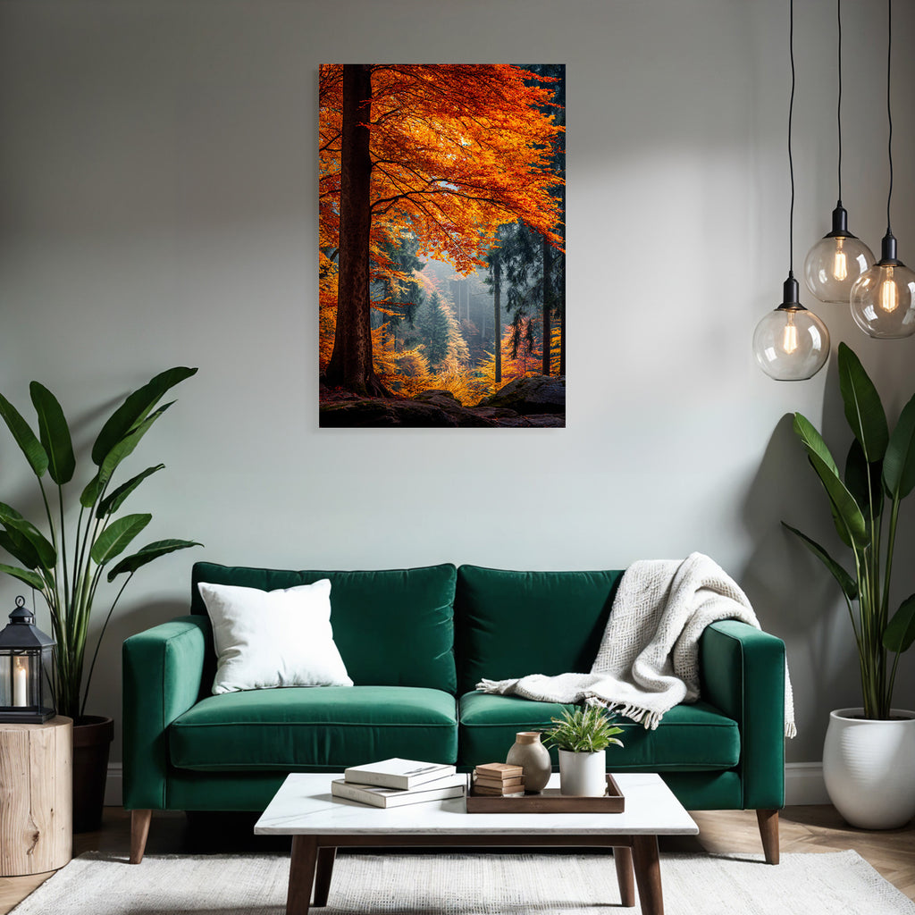 Light forest with colorful leaves