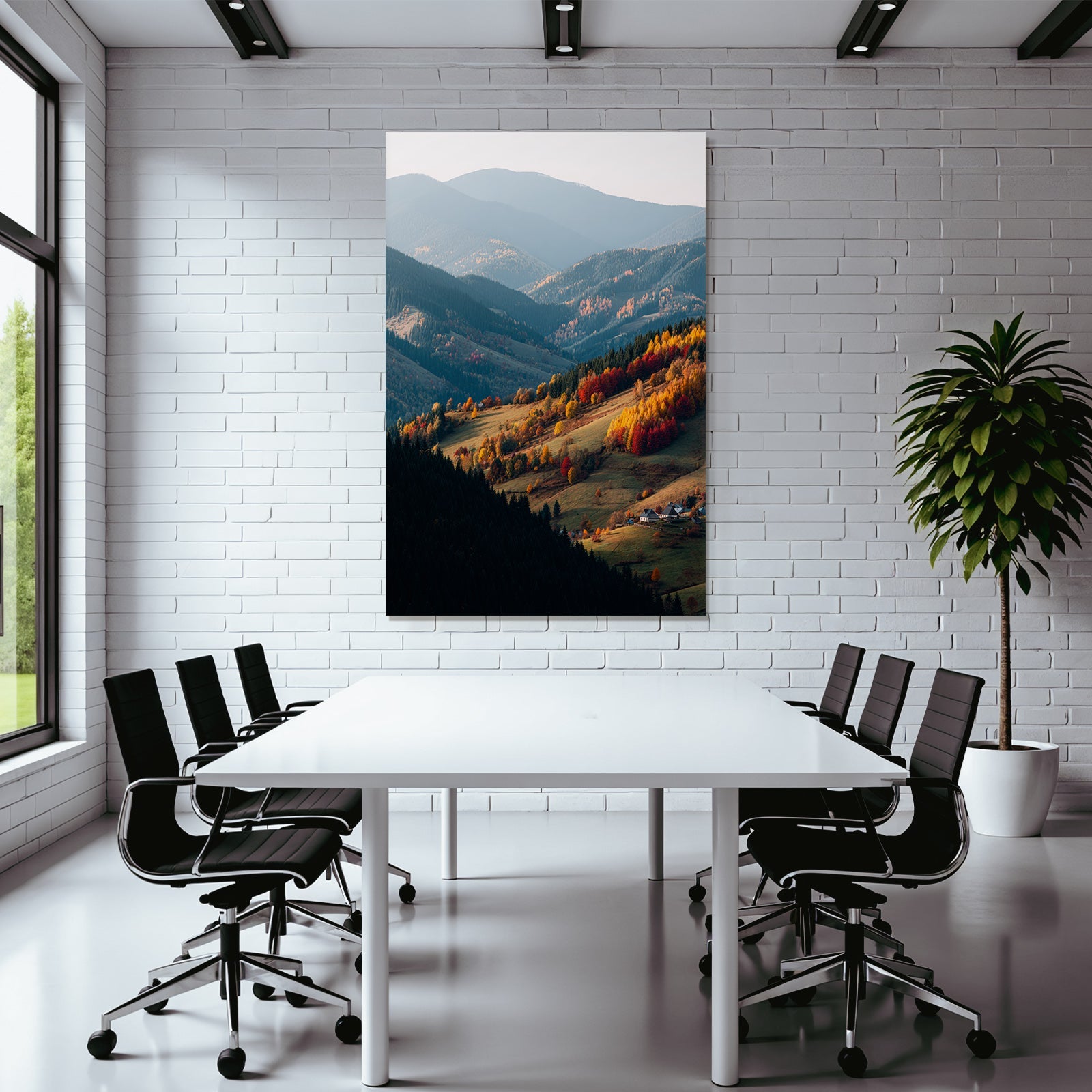 Malerische Berglandschaft Im Mit Farbenfrohen Bäumen Und Häusern