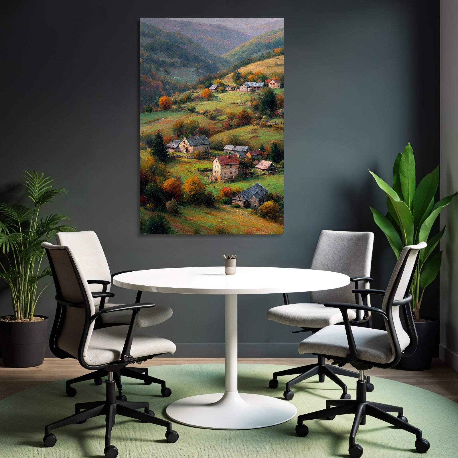 Malerische Landschaft Ländliche Häuser Liche Bäume