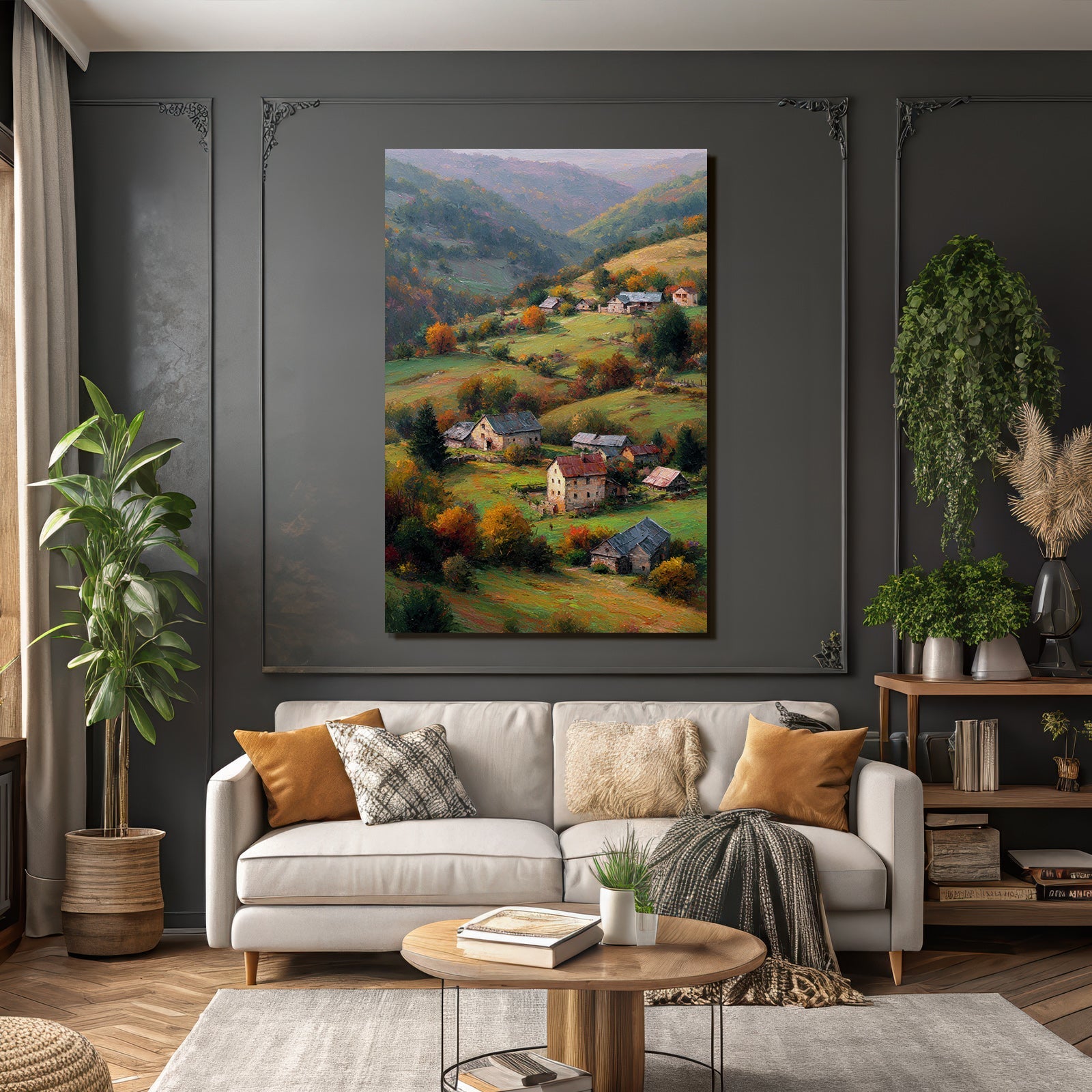 Malerische Landschaft Ländliche Häuser Liche Bäume