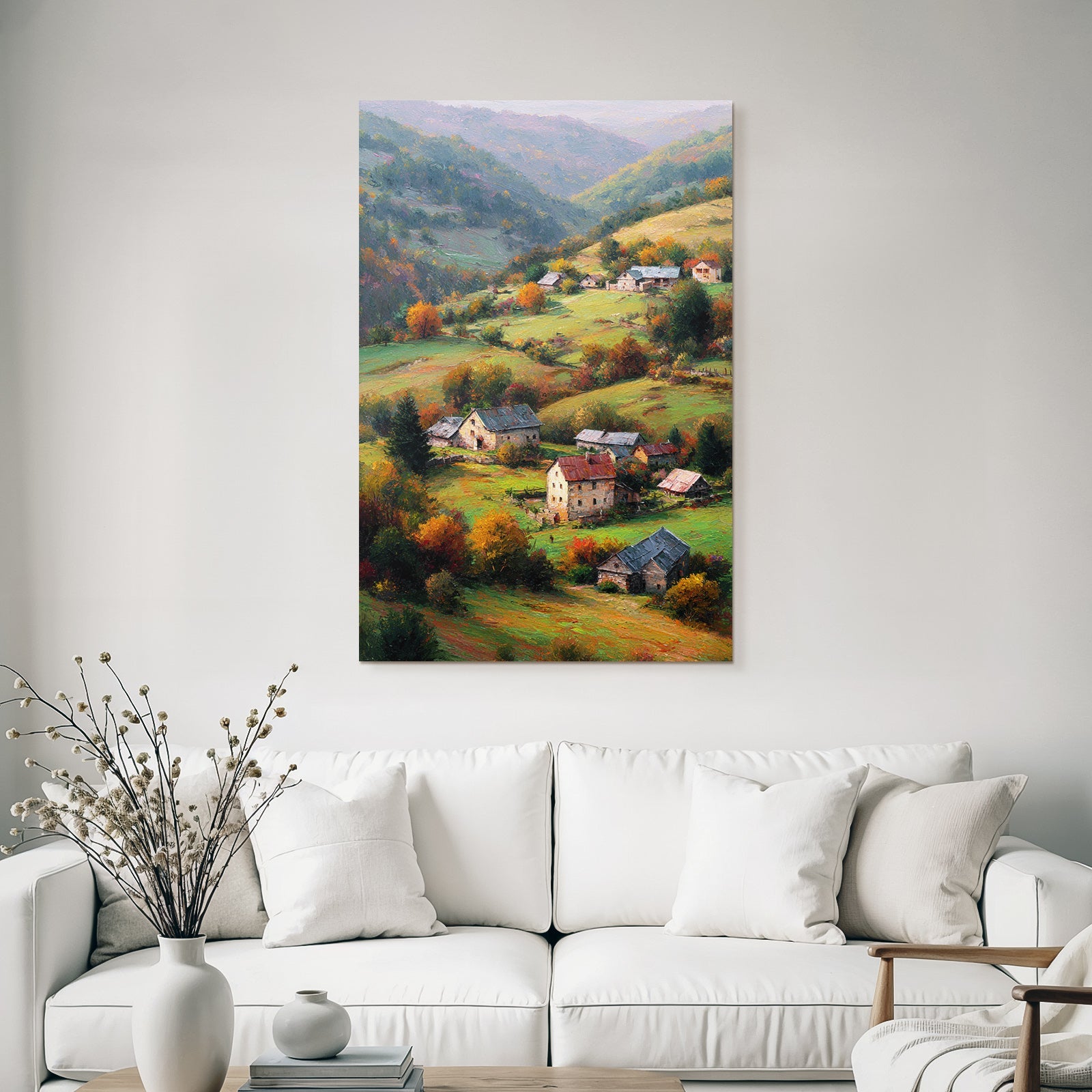 Malerische Landschaft Ländliche Häuser Liche Bäume
