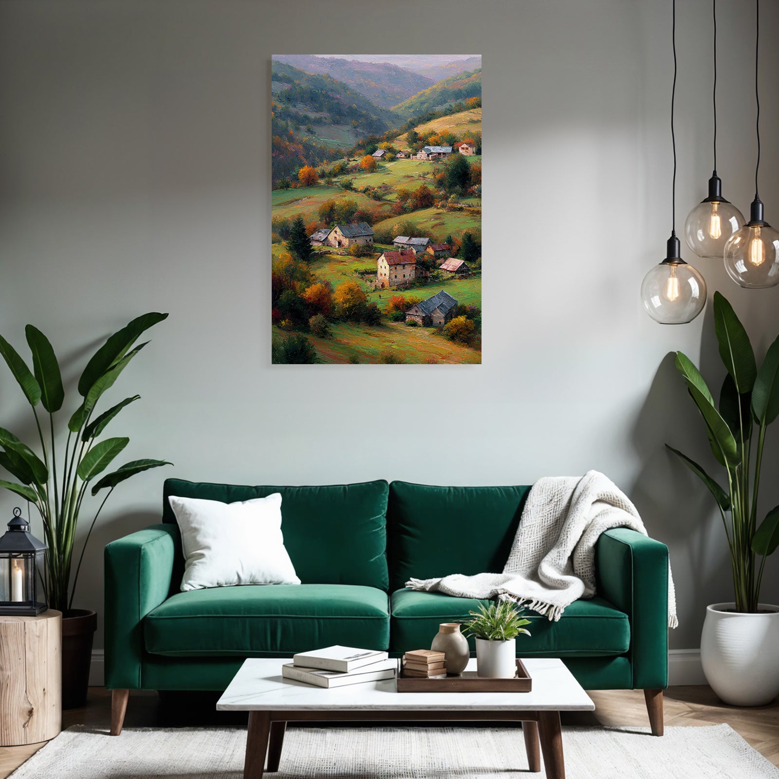 Malerische Landschaft Ländliche Häuser Liche Bäume