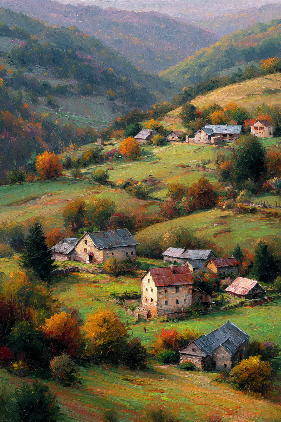 Malerische Landschaft Ländliche Häuser Liche Bäume | Herbst | Jahreszeiten