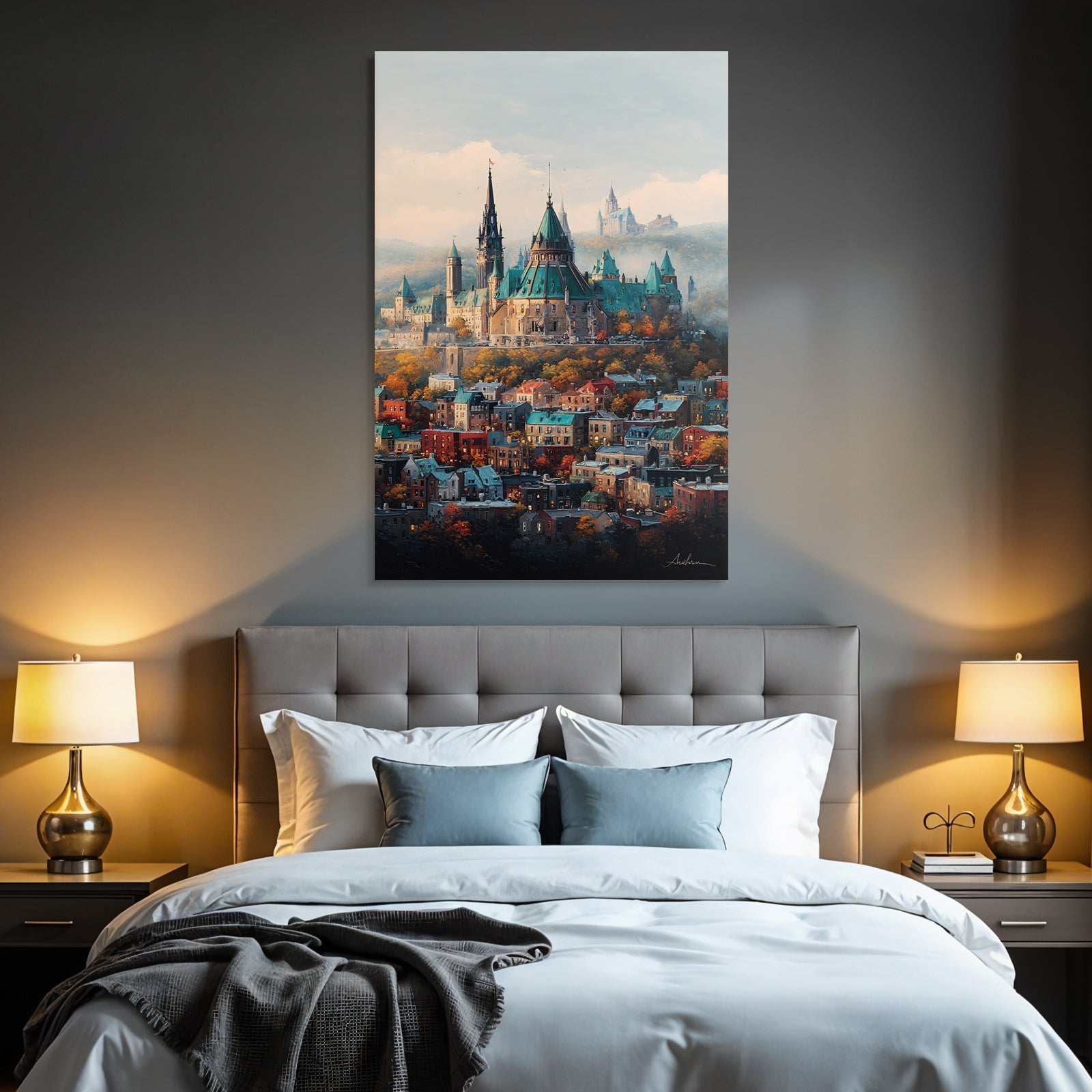 Malerische Stadt Mit Burg Hübsche Häuser Im
