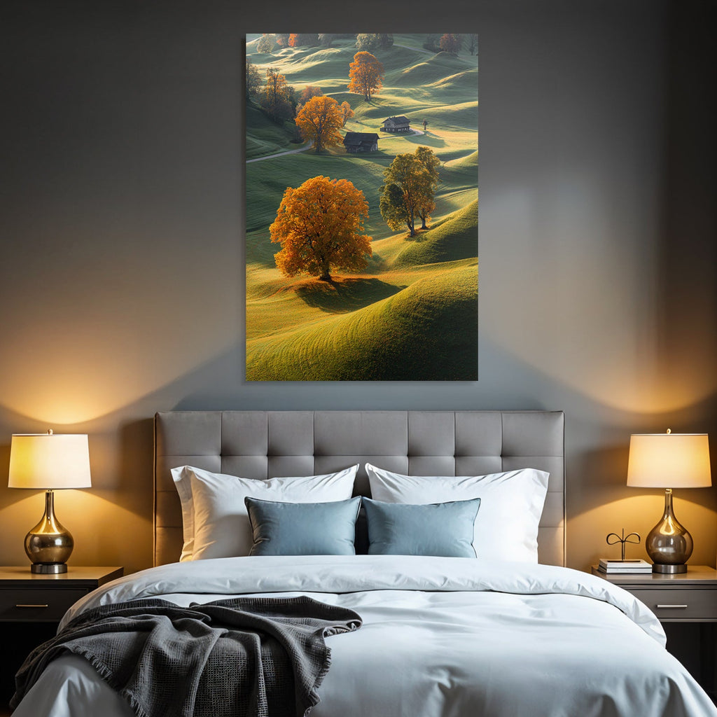 Ruhige Landschaft Baum Holzhaus Rolling Hills
