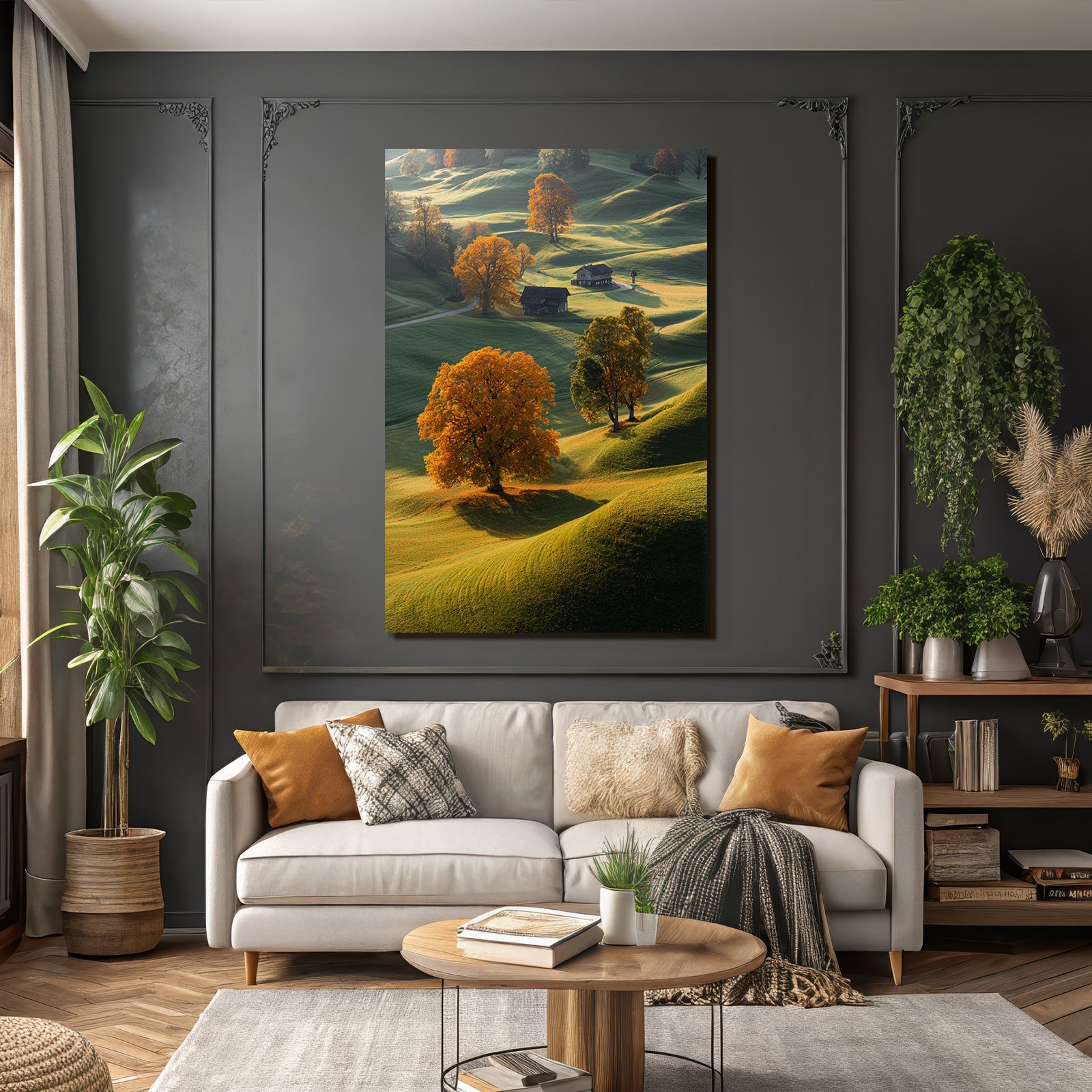Ruhige Landschaft Baum Holzhaus Rolling Hills
