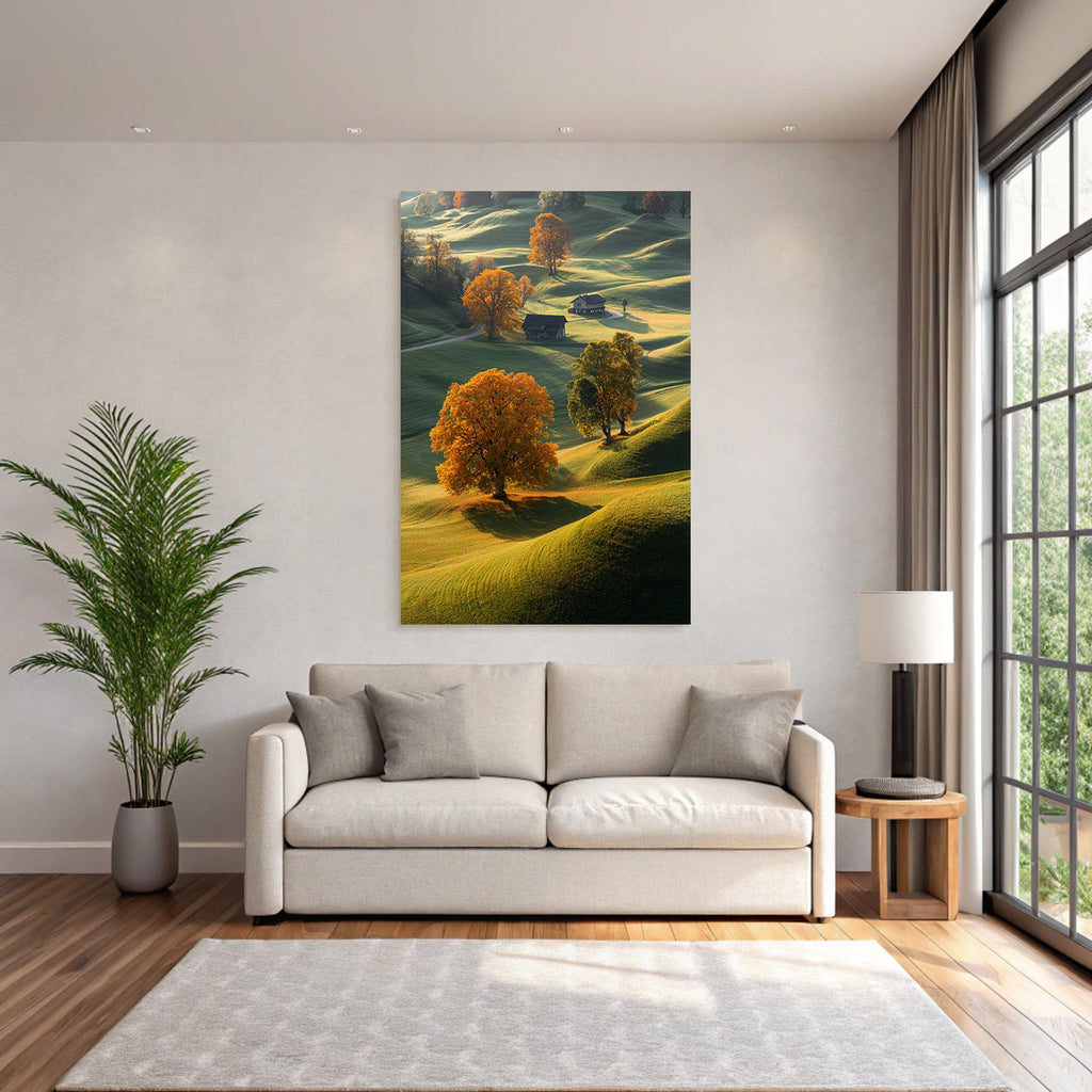Ruhige Landschaft Baum Holzhaus Rolling Hills