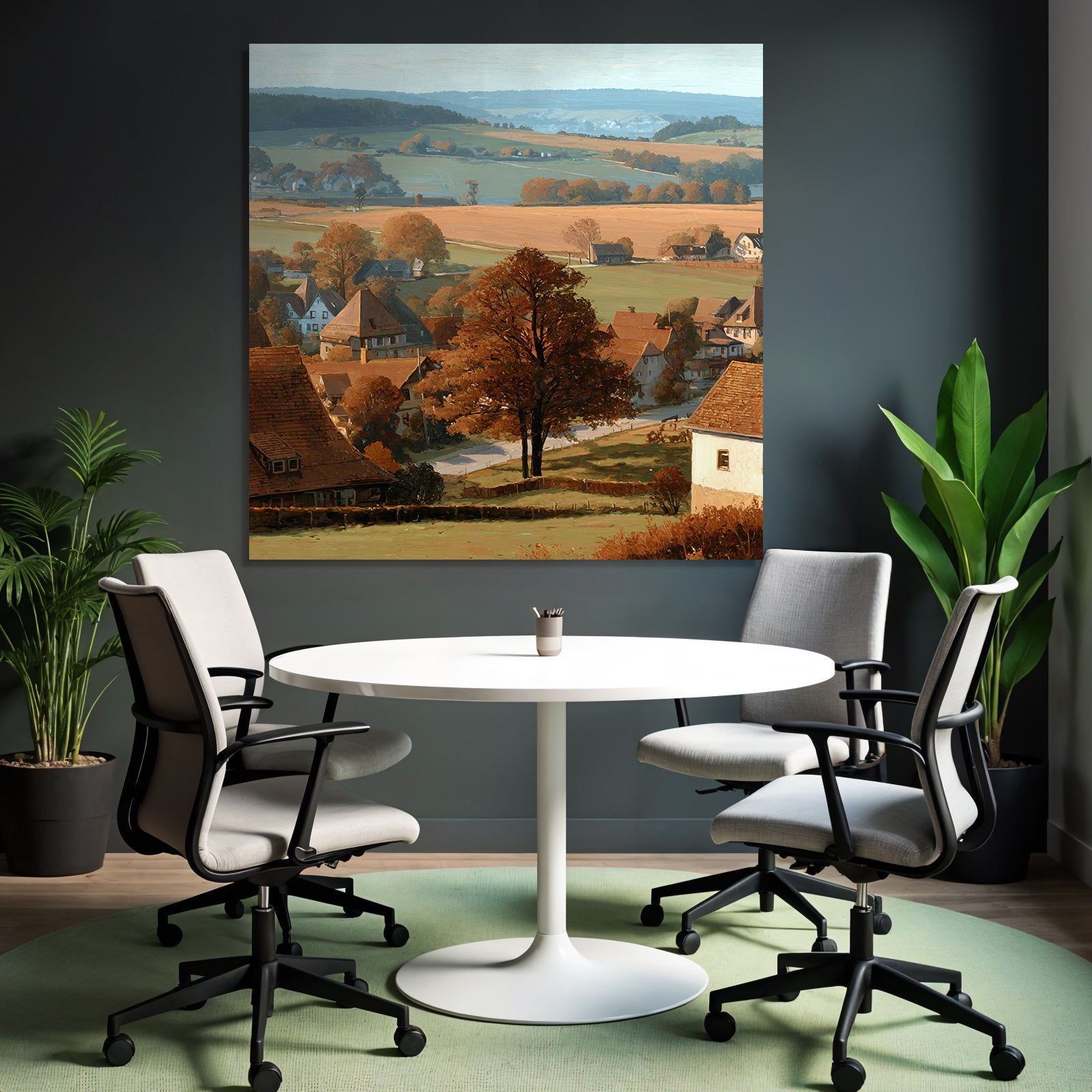 Ländliche Landschaft Liche Farben Häuser Bäume Rollende Hügel