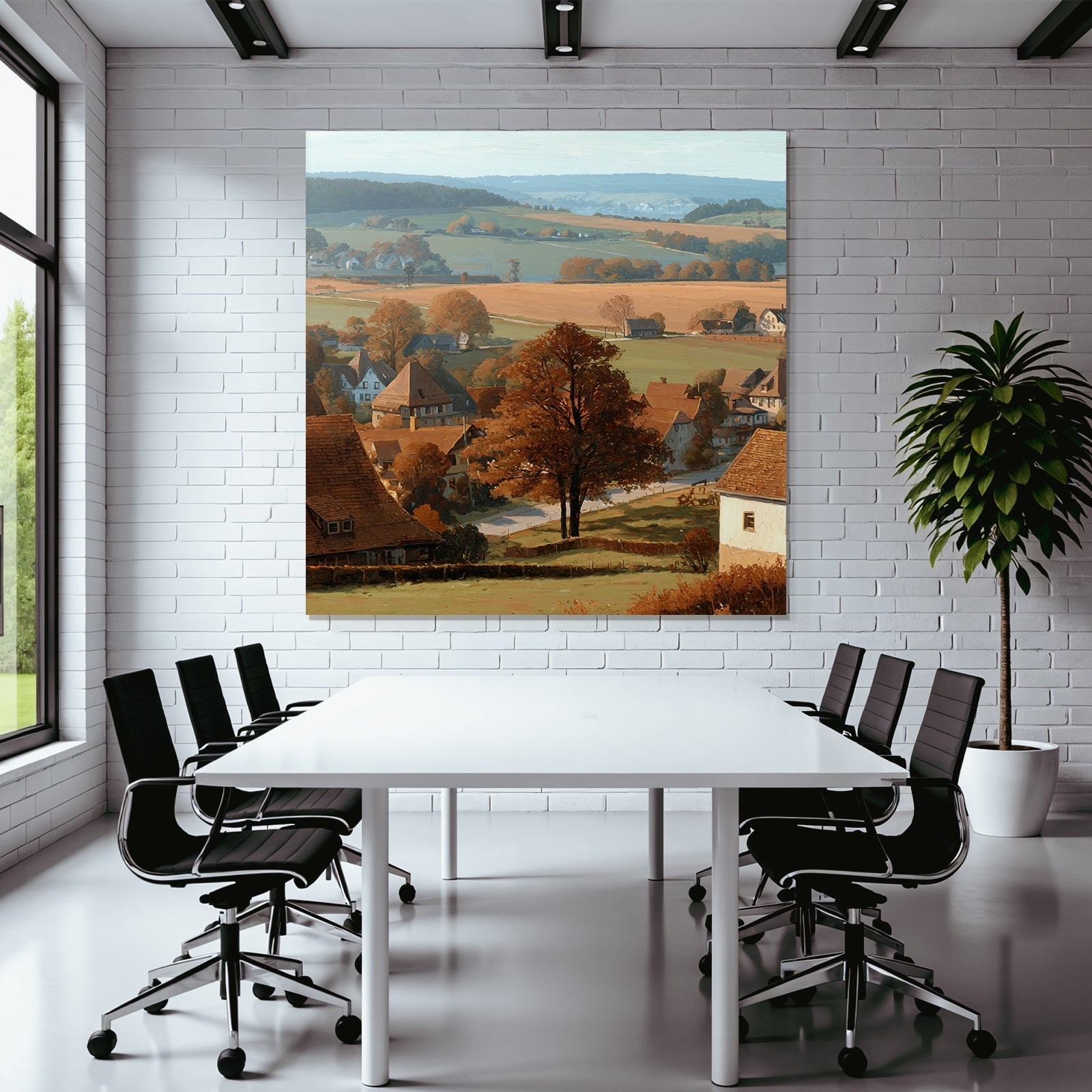 Ländliche Landschaft Liche Farben Häuser Bäume Rollende Hügel