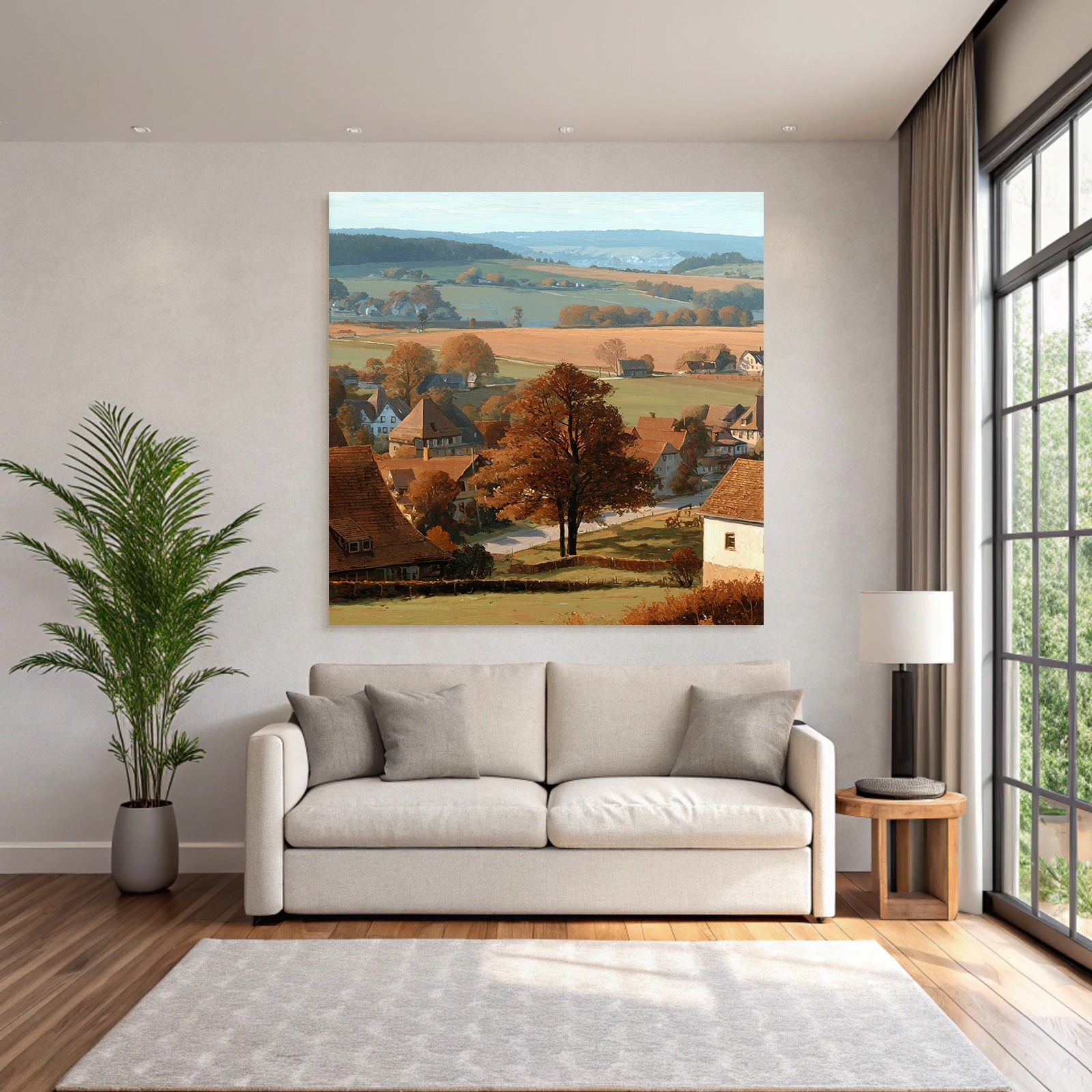 Ländliche Landschaft Liche Farben Häuser Bäume Rollende Hügel