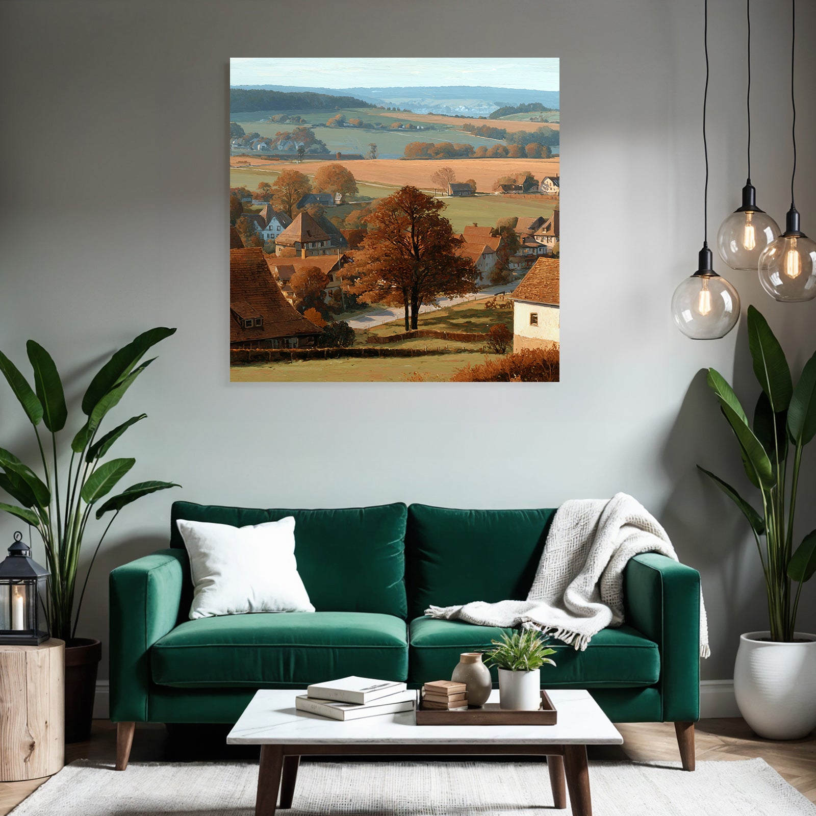 Ländliche Landschaft Liche Farben Häuser Bäume Rollende Hügel
