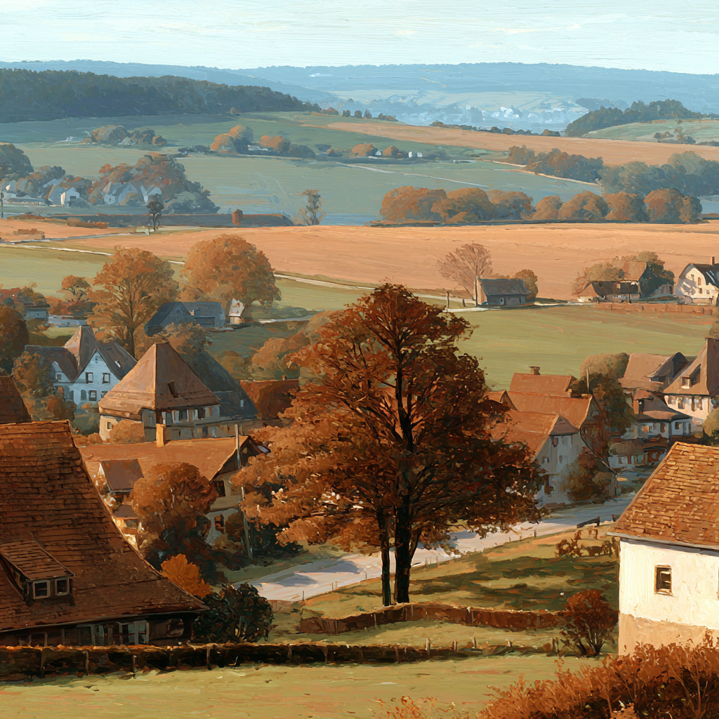 Ländliche Landschaft Liche Farben Häuser Bäume Rollende Hügel | Herbst | Jahreszeiten
