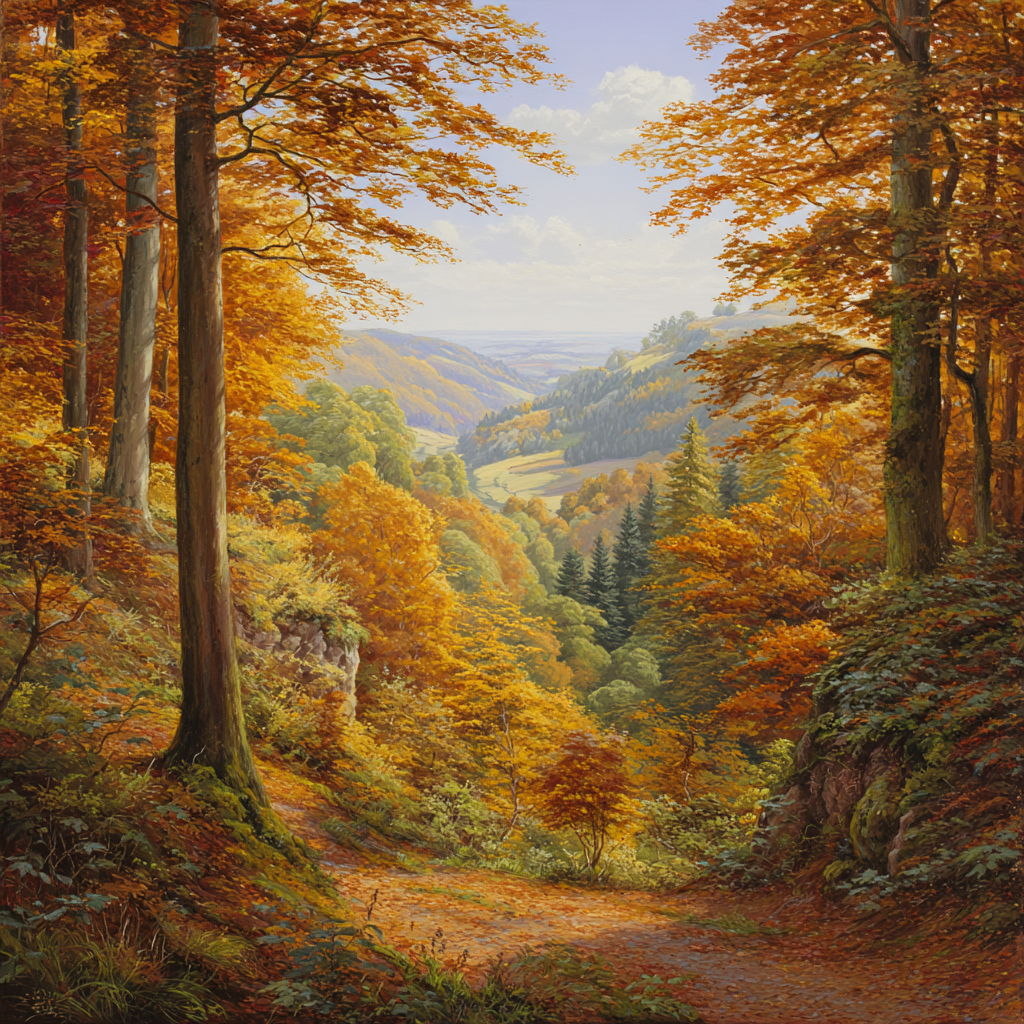 Landschaft Mit Bäumen Und Hügeln | Herbst | Jahreszeiten