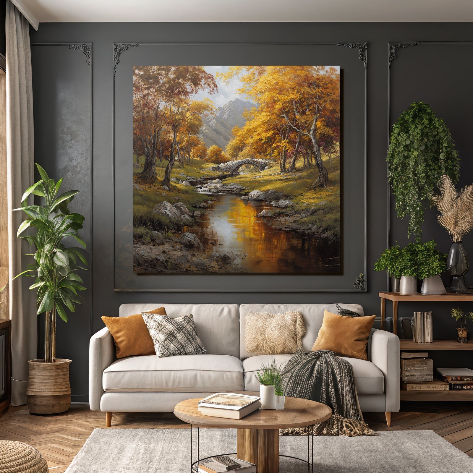 Landschaft Mit Fluss Und Brücke