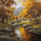 Landschaft Mit Fluss Und Brücke | Herbst | Jahreszeiten