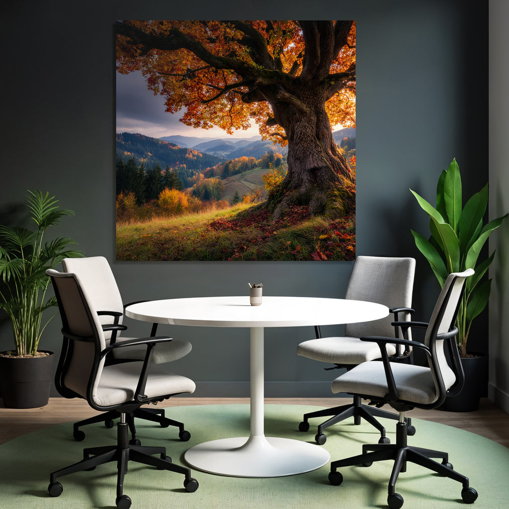 Landschaft Mit Grossem Baum Und Hügeln Sunset