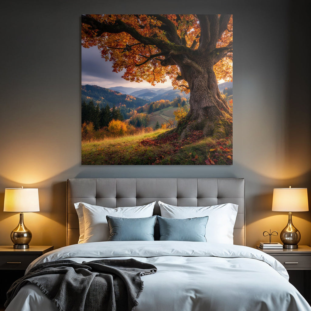 Landschaft Mit Grossem Baum Und Hügeln Sunset